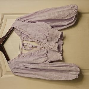 Cute bohemian crop plug-neck Linen top